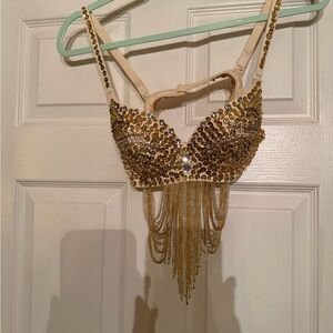 Gold Sequin Bra with Fringe